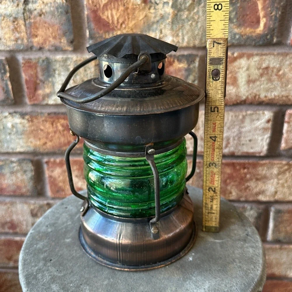 Vintage Style Nautical Copper Green Glass Fresnel Lens Ship Lantern 7.5 Inch